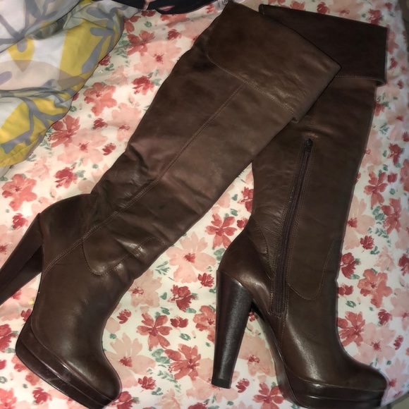 Carlos Brown Tall Heel Boots - Picture 1 of 4